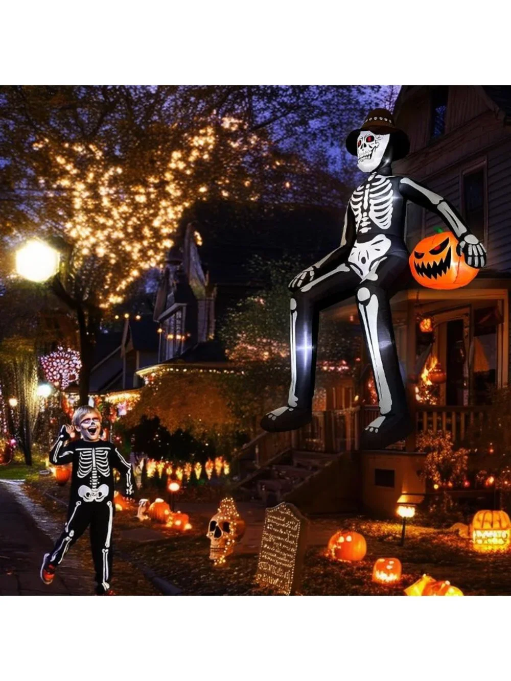 Giant 10 FT Halloween Skeleton Inflatable Decor with Pumpkin & LED Lights for